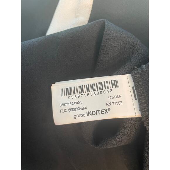 ZARA Black White Ruched Long Sleeve Dress – Gold Buttons – Size L – NWT - Picture 5 of 10